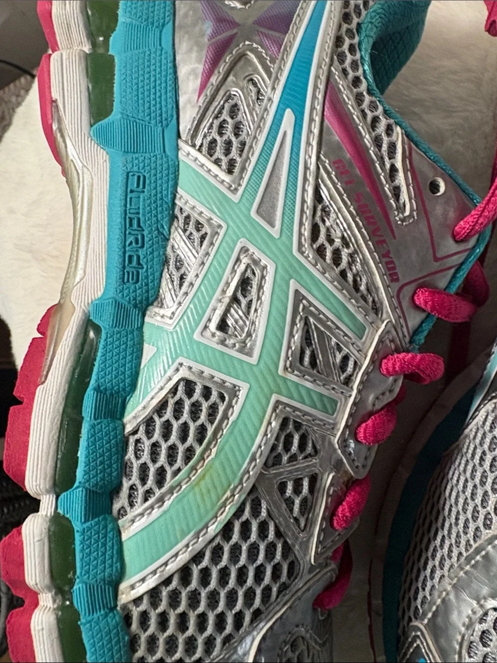 ASICS Silver Teal Athletic Shoes with Pink Laces